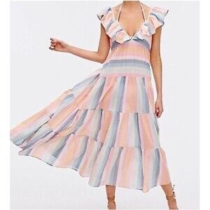 J.Crew Ruffle beach cover-up in sunset stripe Sz  Xs 100% Cotton